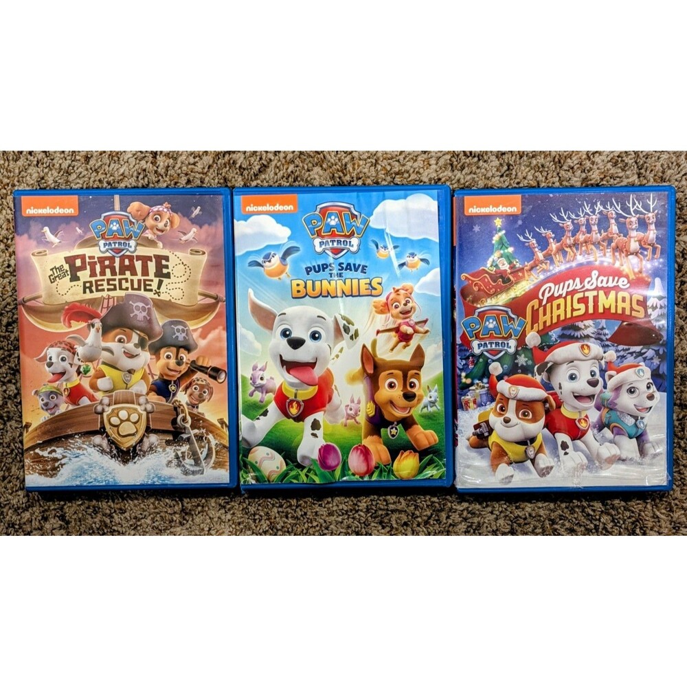 PAW Patrol DVD Lot (3) The Great Pirate Rescue, Pups Save Bunnies & Christmas